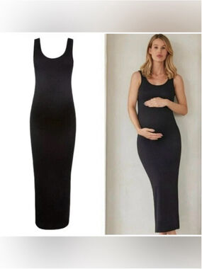 Bumpsuit Maternity Black Double Lined Midi Tank Dress Large Pregnancy Bodycon